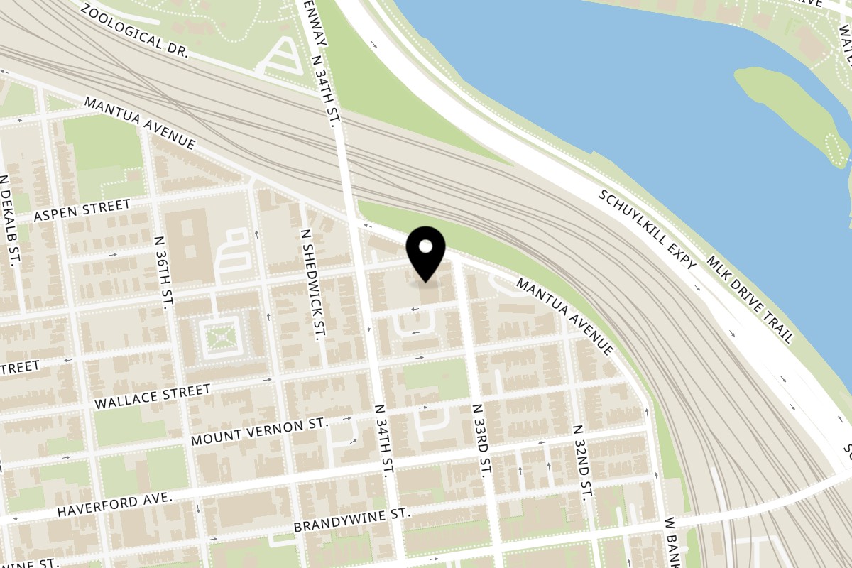 Map showing the location of Burns Road Kitchen on 3300 Fairmount Ave k3 in Philadelphia